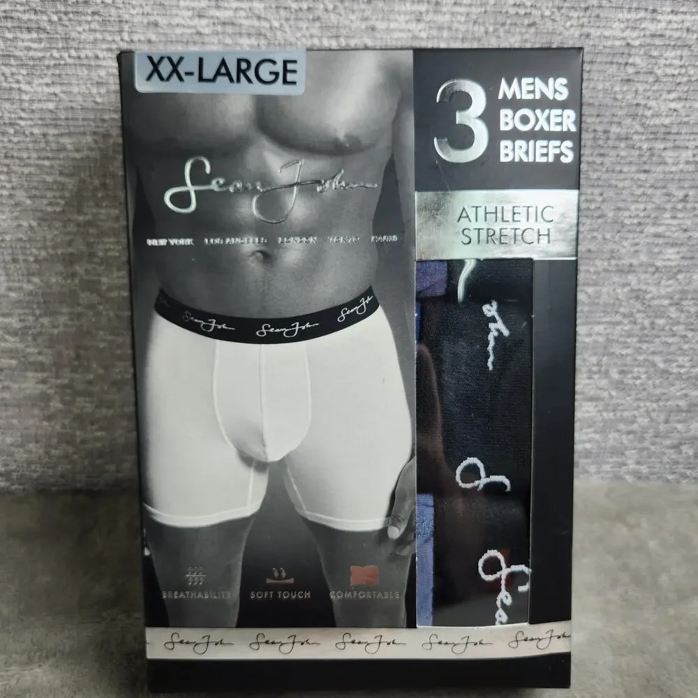 Sean John Mens 3 Pack Athletic Boxer Briefs Size XX-Large Blue Variety